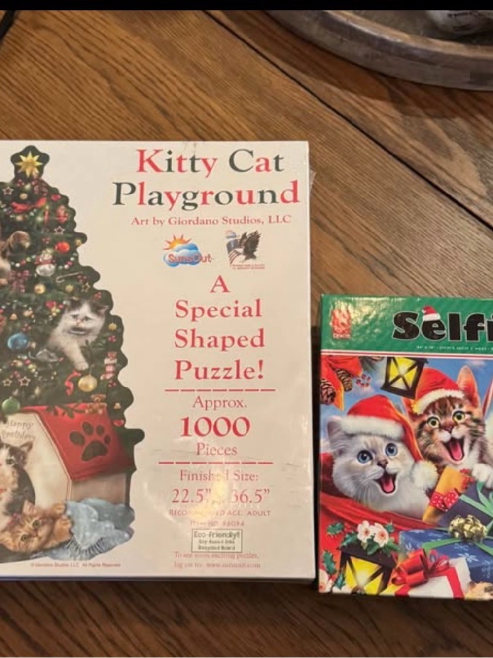 Lot 2 NIB Kitty Cat Puzzles Christmas Theme